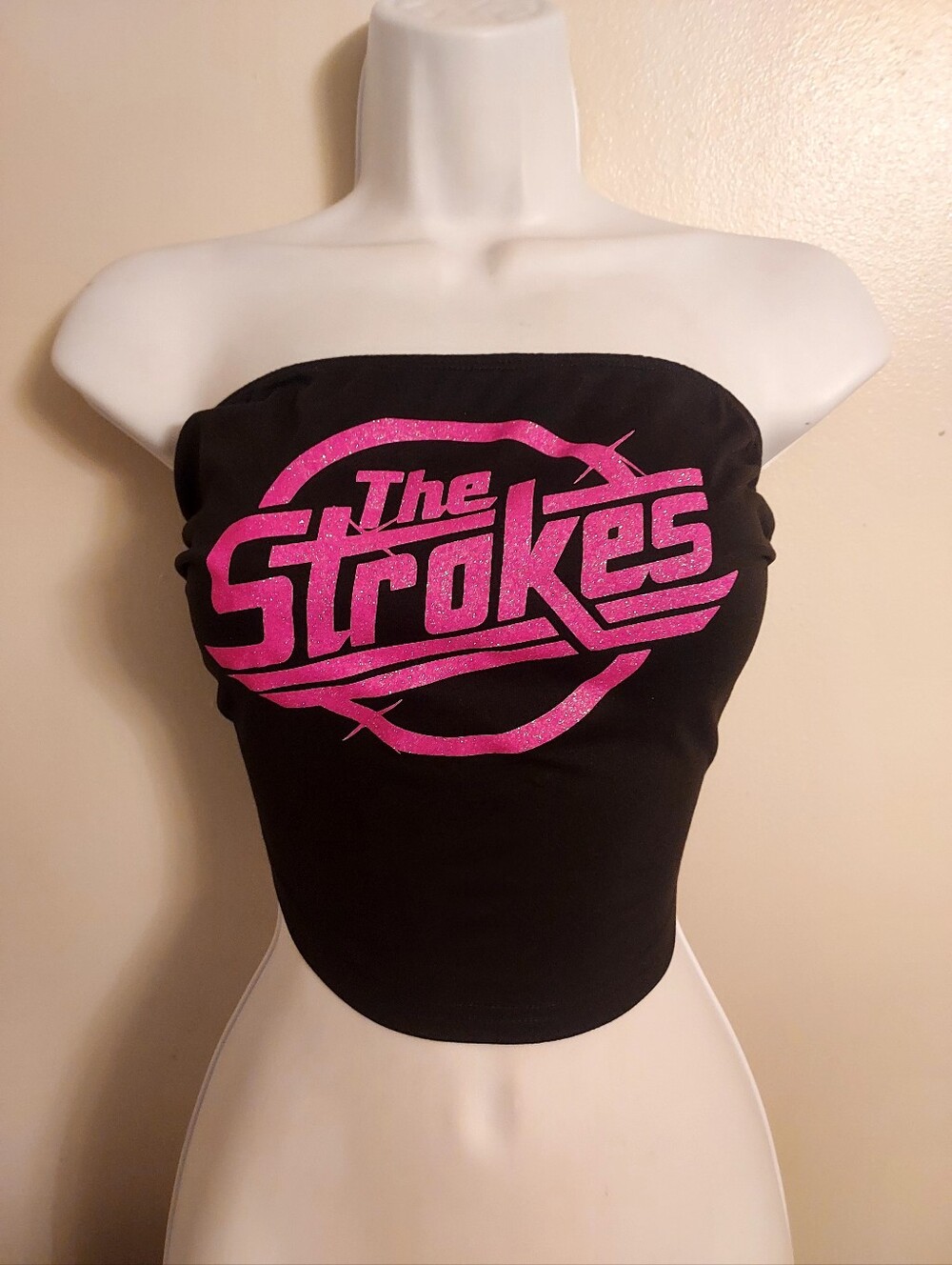 the strokes crop top the strokes tube top the strokes shirt hot pink glitter
